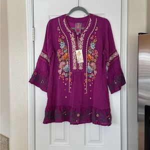 Johnny Was Magenta Floral Embroidered Tunic